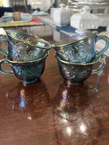Set 4 tazze da tè vintage Indiana Glass Princess blu carnevale vetro punzone - Foto 1 di 11
