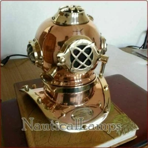 Brass Cooper Finish Designer US Navy Mark V Mini Diving Divers Helmet Décor Item - Picture 1 of 3