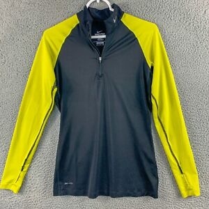 Nike Pro Fitted 1/4 Zip Pull Over Shirt Womens Medium Black Yellow 459660 011 *