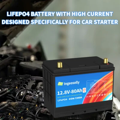 INGEOSOLLY 12V 80Ah LiFePO4 Car Start-Stop IN80D26L/R Auto Starter Lithium Battery CCA1300