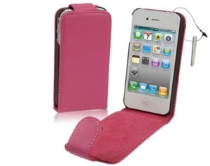 Skórzane etui Skórzane etui Etui ochronne Składane różowe slim na telefon komórkowy iPhone 4 4S - Zdjęcie 1 z 3