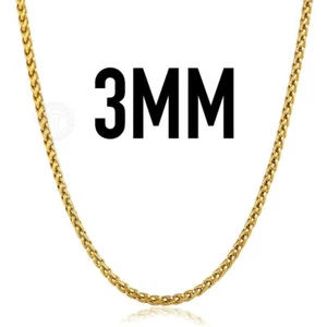 Collar de cadena de trigo de acero inoxidable chapado en oro de 3 mm 18/20/24 pulgadas para mujer y hombre - Imagen 1 de 6