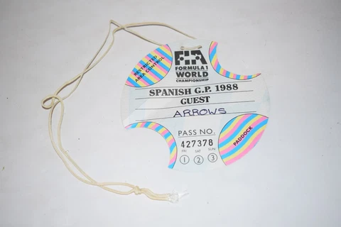 SPANISH GRAN PRIX 1988 FORMULA 1 PADDOCK PASS / TICKET (WBA31) Cover