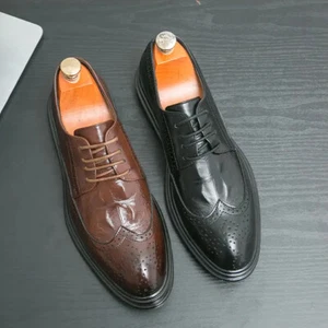 Zapatos formales de vestir con cordones en punta de noche de fiesta brogue tallados punta de ala para hombre - Imagen 1 de 20