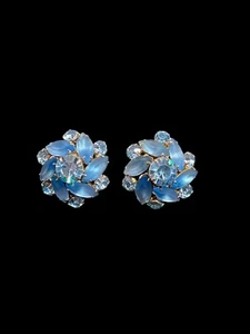 Vintage Blue Givre mattierte Krappen Navetten Strass silberfarben Clip Ohrringe - Bild 1 von 3