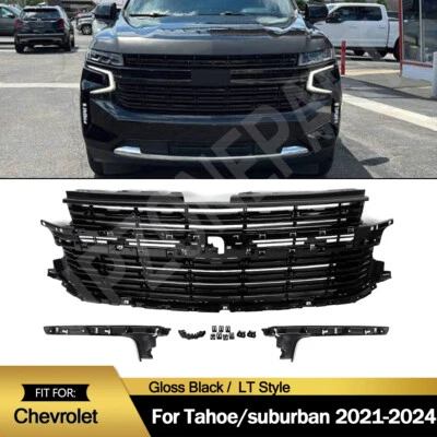 Front Upper Grille Gloss Black Trim Grill For Chevrolet Tahoe/Suburban 2021-2024 - Image 1 of 4