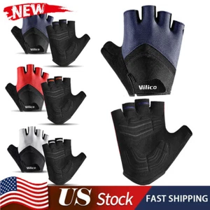 Cycling Half Finger Gloves Non-Slip Breathable Bicycle Gel Pad Gloves Fingerless - Picture 1 of 14