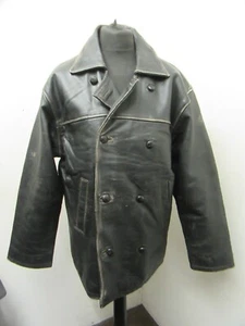 VINTAGE STRAPAZIERFÄHIGER LEDER ERBSENMANTEL JACKE GRÖßE UKM. QUALITÄT MIT PATINA - Bild 1 von 15