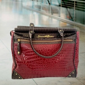 Samantha Brown Cherry/Brown Faux Croc Carry On Overnight Weekender Bag Tote - Picture 1 of 6