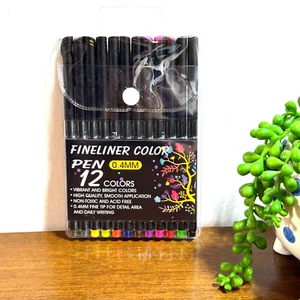 Fineliner Pens Set 12 Colors 0.4 MM Fine Tip Journaling Writing Coloring Detail - Picture 1 of 2