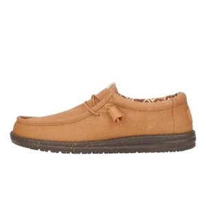 Hey Dudes Wally 8 or 14 Men's Color: Tan/Nut Stretch Canvas Boat Loafer Slip On - Picture 1 of 8