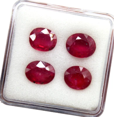 4 Pcs Natural Mozambique Ruby Vivid Red Top Quality Oval Cut Loose Gemstones Lot - Image 1 of 4