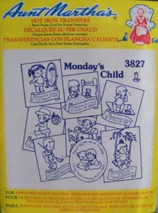 Aunt Marthas 3827 MONDAY'S CHILD Fair of Face Baby Nursery Transfer Pattern UNCT - Picture 1 of 2