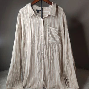 Torrid Lizzie Stripe Crinkle Gauze Button Down Tunic Long Sleeve Shirt 3X - Picture 1 of 5