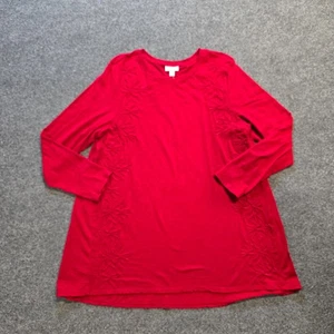 J Jill Top Damen Größe Large rot bestickt Tunika Langarm Karriere Freizeit - Bild 1 von 10