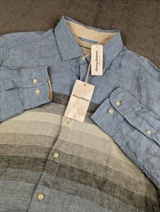 NWT Tommy Bahama Shirt Men L Blue Linen Long Sleeve Raffia Blues Button Striped - Picture 1 of 7