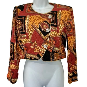 Vintage 80s Orange Rust Cropped Blazer Structured Jacket Shoulder Pads Size M - Picture 1 of 10