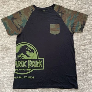 Universal Studios JURASSIC PARK Black Camouflage Men’s L Shirt Front Pocket - Picture 1 of 7
