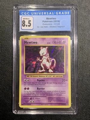 Mewtwo  2016 Pokemon Evolutions Cracked Ice Holo Mayhem 51/108 CGC 8.5 PSA - Image 1 of 2