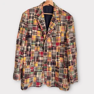 J.Crew XL Patchwork Madras Plaid Blazer Jacket Cotton Summer Preppy Ivy Style - Picture 1 of 7