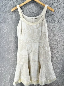Alexis Embroidered Ivory 100% Linen Mini Dress W/Raffia Trim Sz S $650 Org Beach - Picture 1 of 13