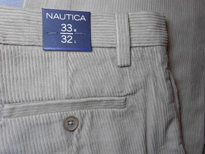 NUEVO PANTALÓN PANA NAUTICA 33 x 32 beige tostado FRENTE PLANO REGULAR 100% ALGODÓN para hombre Foto 1 de 4