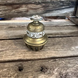 Vintage Etched Painted Brass Elephant Claw Prayer Temple Bell 3.25” Floral - Picture 1 of 11
