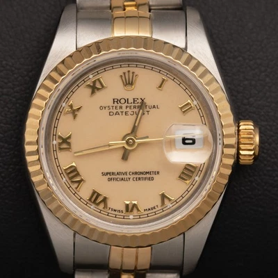 Rolex Datejust 69173 Fluted Bezel Watch 26mm Roman Ivory Beige Dial - Image 1 of 4