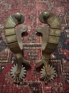 Antique Vintage Mexican Charro Cowboy Spurs Iron Coin Silver Overlay - Picture 1 of 5