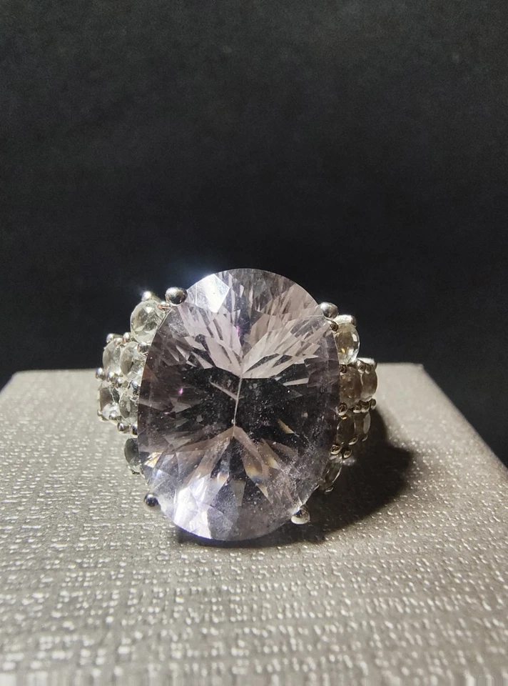 Anillo de cuarzo kuncita de plata de ley 925 talla 10 Foto 1 de 3