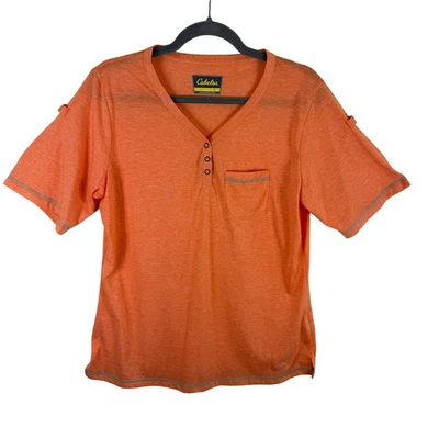 Camiseta ligera Cabela's naranja manga corta cuello en V 1/4 manga con puños a presión L Foto 1 de 4
