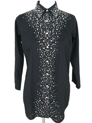 Top túnica negra con tachuelas Joan Rivers de gran tamaño abotonada talla 2XS vaquera occidental Foto 1 de 4