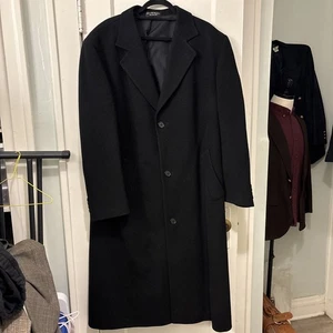 Andrew Fezza langer schwarzer Herren Mantel mit Knopfleiste Kaschmirmischung Größe 42 L - Bild 1 von 9