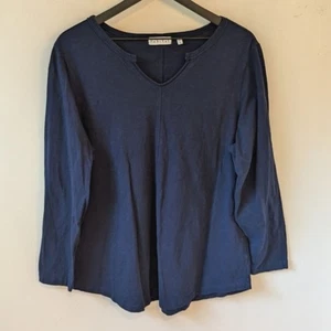 Habitat Women's Navy Blue Split Neck Long Sleeve Blouse Shirt XL Cotton - Picture 1 of 6