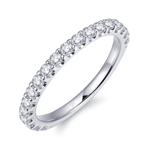 Anillos de banda de oro macizo de 14K, bandas de media eternidad de moissanita de 2,5 mm (7) - Imagen 1 de 5