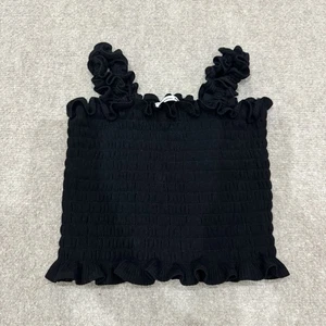 Reformation Women's Size Medium Black Leonore Cropped Smocked Top - Picture 1 of 7