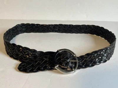Talbots Cinturón Trenzado Cuero Genuino 2" Ancho Hebilla Plateada Ajustable Negro 42” Foto 1 de 4
