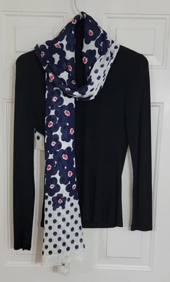 NWT Talbots Red White Blue Scarf Polka Dot Fringe Flower Shapes 72" x 26" $59.50 - Image 1 of 4