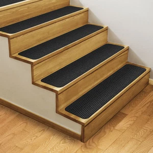 Set of 15 SKID-RESISTANT DOUBLE- RIBBED Carpet Stair Treads SMOKEY BLACK - Picture 1 of 7