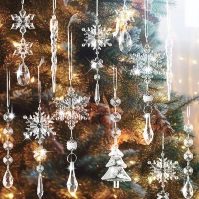 26Stk Weihnachtsbaum Schmuck Kristall Schneeflocken Eiszapfen Christbaumschmuck - Bild 1 von 4