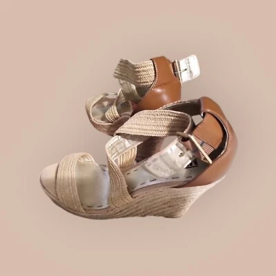 Mezcla Número 6 Cuña Correa Tobillo Tacones Cuero Lona Talla 9M Ibiza Foto 1 de 4