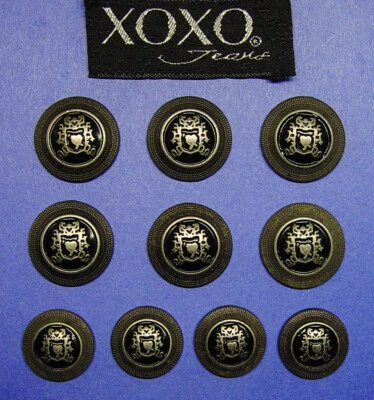 10 vtg XOXO Dark silver metal buttons black enamel style buttons,good used cond. - Image 1 of 4
