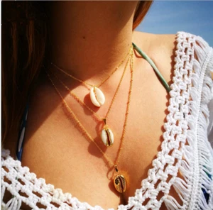 Fashion Shell Pendant 3-Layer Necklace Jewelry Beach Thin Chain Choker Golden - Picture 1 of 4