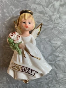 Vintage Angel Figurine August Flowers Price Import Japan  - Picture 1 of 2