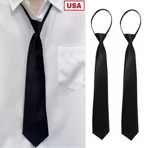 3× Men's Black PreTied Necktie Men Adjustable Office Zipper Neck Tie Gifts USA - Picture 1 of 12