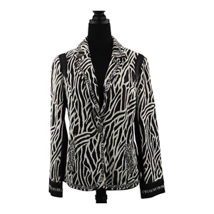 Chico's Womens Black White Zebra Stripe Blazer Jacket Size 1 Snap Button NWT - Picture 1 of 9