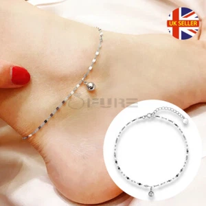 Pulsera tobillera de playa descalza con cadena de encaje de plata esterlina con cuentas Little Ball - Imagen 1 de 9