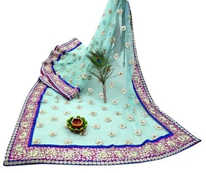 Pre-Owned Sari Blue Net/Mesh Hand Embroidered Designer Manish Malhotra Sarees - Picture 1 of 24