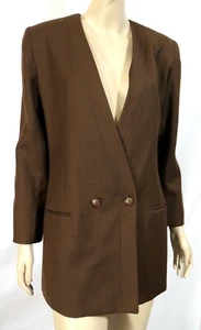 Vintage Umber Brown French Virgin Wool Blazer Jacket Melanie Lyne for Louben 8 - Picture 1 of 7