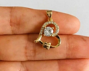 18K Yellow Gold Filled Cz Heart Butterfly Love Pendant / Dije Corazón Amor - P51 - Picture 1 of 5